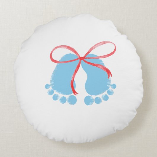 青い機器シンボルの初めてのクリスマスパターン ラウンドクッション (裏面)