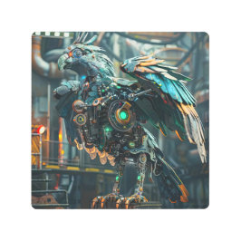 青い機械のフェニックス鳥 メタルプリント
