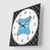 青い機械技術者 スクエア壁時計 (傾斜)