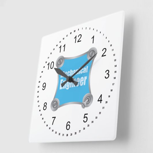 青い機械技術者 スクエア壁時計 (傾斜)
