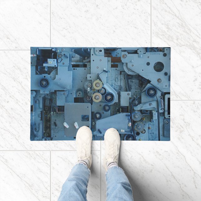 青い機械機械ロボットおもしろいカッコいいオタク系の ドアマット (室内)