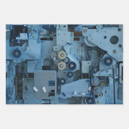 青い機械機械ロボットおもしろいカッコいいオタク系の ラッピングペーパーシート