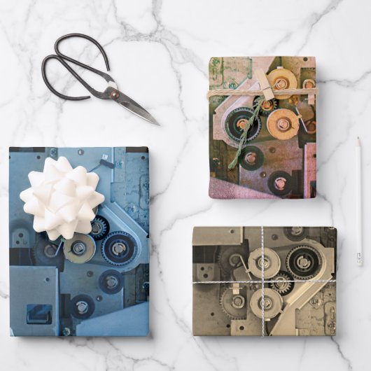 青い機械機械ロボットおもしろいカッコいいオタク系の ラッピングペーパーシート (正面)