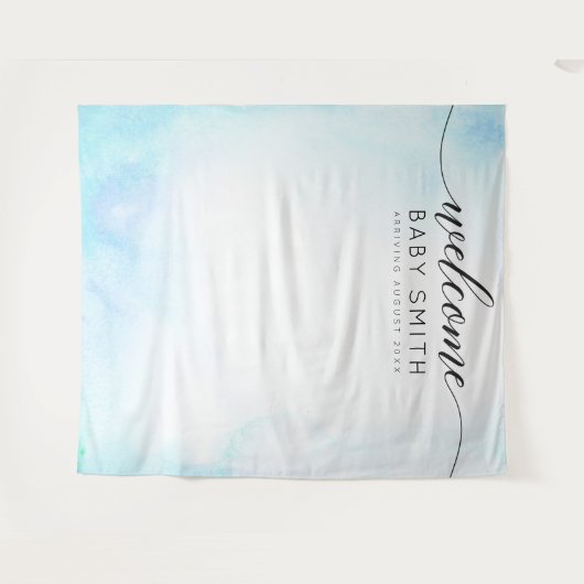 青い歓迎ベビーシャワーの背景 タペストリー (正面(横))