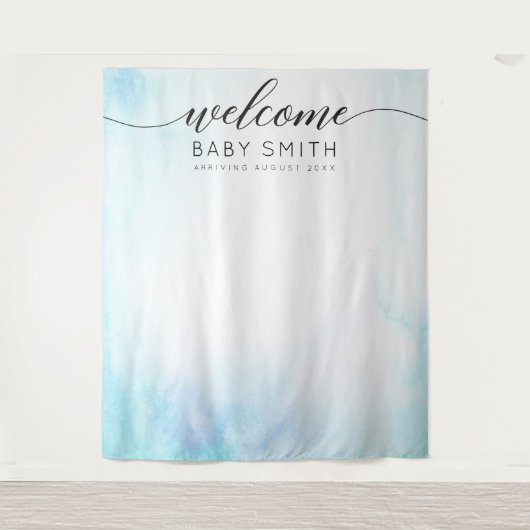 青い歓迎ベビーシャワーの背景 タペストリー (正面)