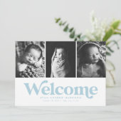 青い歓迎3枚の写真の誕生の発表 案内状 (スタンド正面)