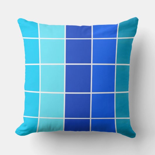 青い正方形のグラデーションストライプの クッション (正面)