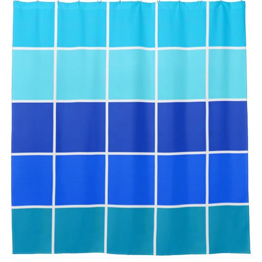 青い正方形のグラデーションストライプの シャワーカーテン (正面)