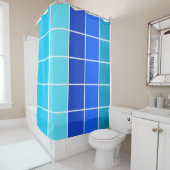 青い正方形のグラデーションストライプの シャワーカーテン (インサイチュ)