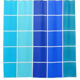 青い正方形のグラデーションストライプの シャワーカーテン