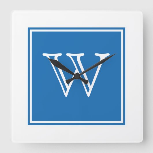 青い正方形のモノグラムの時計 スクエア壁時計 (正面)