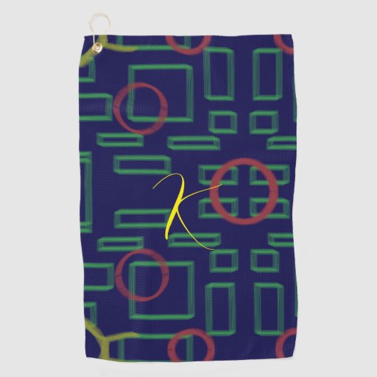青い正方形の幾何学的 ゴルフタオル (正面)