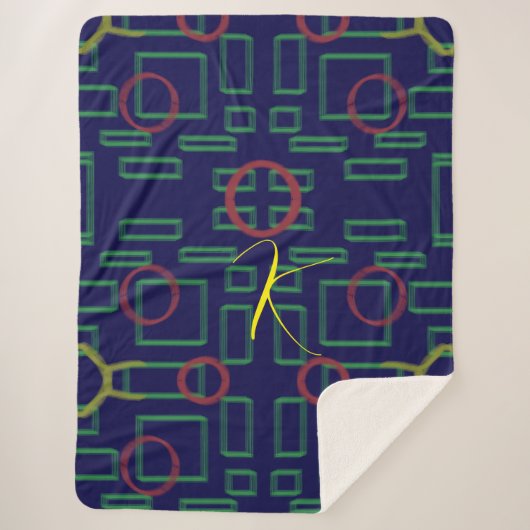 青い正方形の幾何学的 シェルパブランケット (正面)