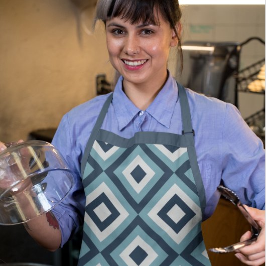 青い正方形パターン エプロン