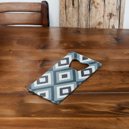 青い正方形パターン クレジットカード栓抜き