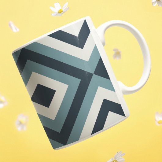 青い正方形パターン コーヒーマグカップ