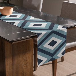 青い正方形パターン ショートテーブルランナー