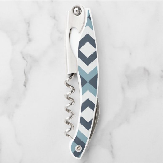 青い正方形パターン ソムリエナイフ (正面)