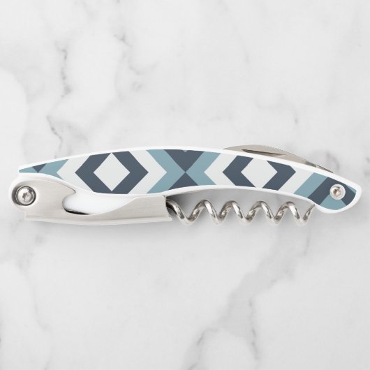 青い正方形パターン ソムリエナイフ (正面)