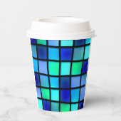青い正方形パターン 紙コップ (裏面)