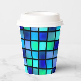 青い正方形パターン 紙コップ