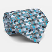 青い正方形及び灰色の点のタイ ネクタイ (ロール)