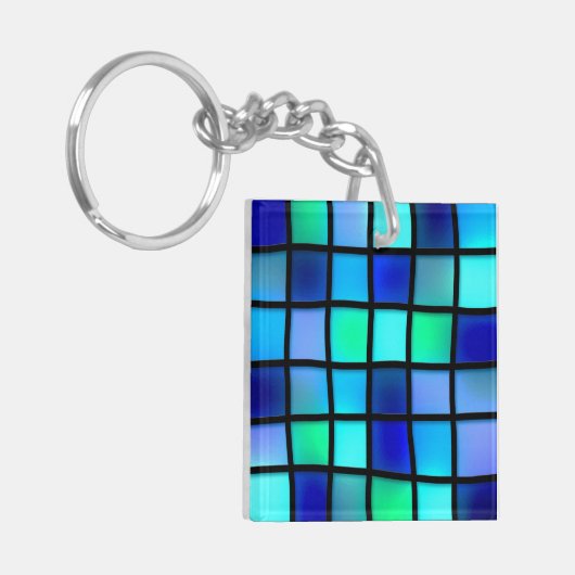 青い正方形 キーホルダー (正面左)