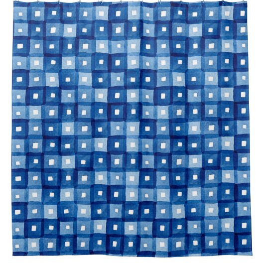 青い正方形、水の色シームレスなモザイク。 シャワーカーテン (正面)