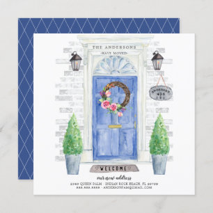 青い正面ドアの移動アナウンス 招待状