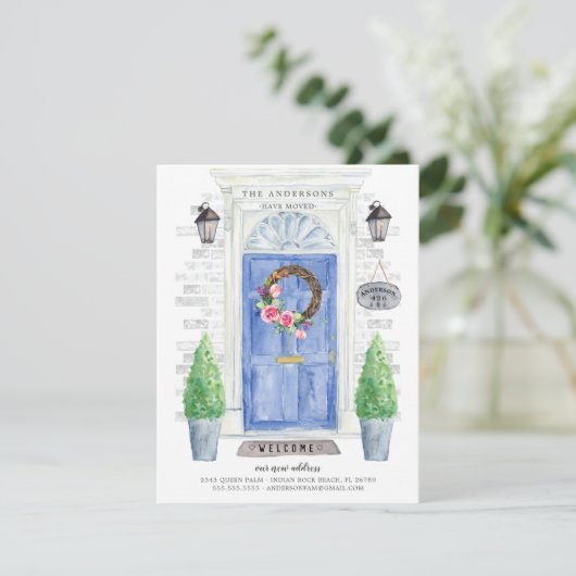 青い正面ドアの移動アナウンス 招待状 (スタンド正面)