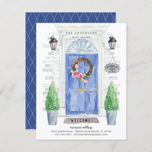 青い正面ドアの移動アナウンス 招待状