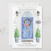 青い正面ドアの移動アナウンス 招待状 (正面)