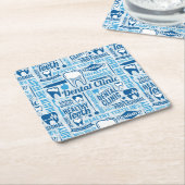 青い歯科医院パターン スクエアペーパーコースター (アングル)