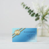 青い歯科名刺の歯のロゴの金ゴールドのストライプ 予約カード (スタンド正面)