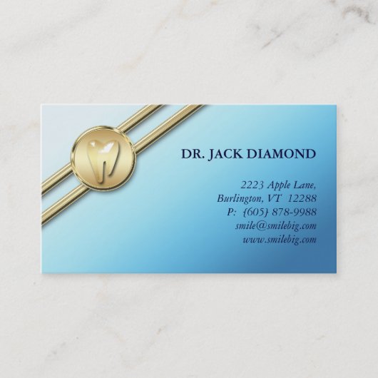 青い歯科名刺の歯のロゴの金ゴールドのストライプ 予約カード (正面)