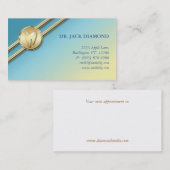 青い歯科名刺の歯のロゴの金ゴールドのストライプ 予約カード (正面/裏面)