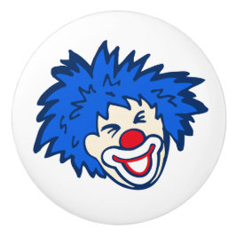 青い毛のおもしろいの引くこと/ドアノブを持つピエロ セラミックノブ