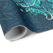 青い民族曼荼羅。ラスターコピー ラッピングペーパー (ロールコーナー)