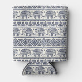 青い民族象のパターン 缶クーラー (正面)