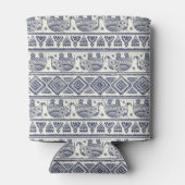 青い民族象のパターン 缶クーラー (裏面)