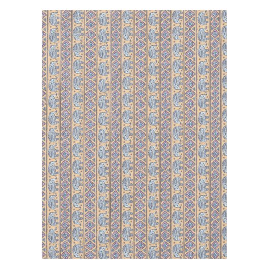 青い民族象の種族パターン テーブルクロス (正面)