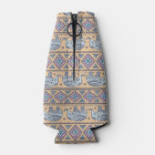 青い民族象の部族のパターン ボトルクーラー (裏面)