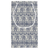 青い民族象パターン スモールペーパーバッグ (裏面)