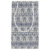 青い民族象パターン スモールペーパーバッグ (正面)