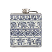 青い民族象パターン フラスク (裏面)