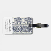 青い民族象パターン ラゲッジタグ (裏面横)