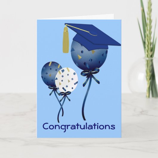 青い気球のカスタムな卒業カード カード (正面)