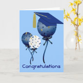 青い気球のカスタムな卒業カード カード (黄色い花)