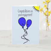 青い気球の婚約のお祝い カード (黄色い花)