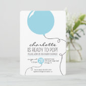 青い気球の男の子のベビーシャワーの招待をぽんと鳴らすために用意して下さい 招待状 (スタンド正面)